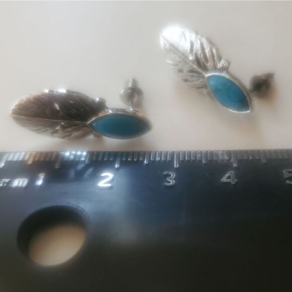 Turquoise on 925 Sterling Silver Stud Earrings Women's - Picture 5 of 5